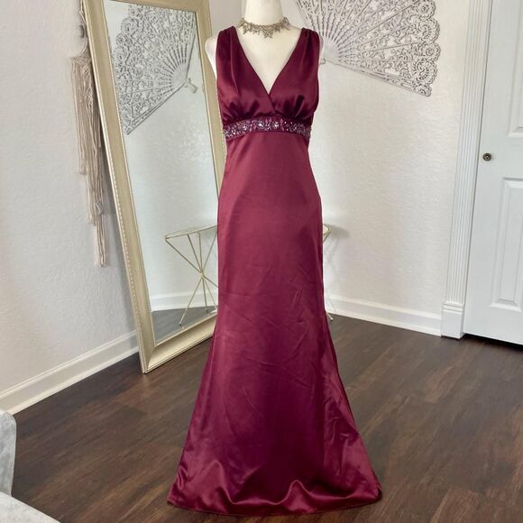 Burgundy Red Ethereal Whimsygoth Embroidered Evening Prom Formal Slip Dress S/6 - Picture 8 of 8
